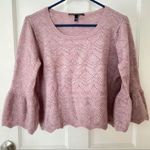 Knitted cropped sweater, bell sleeves Boho sweater